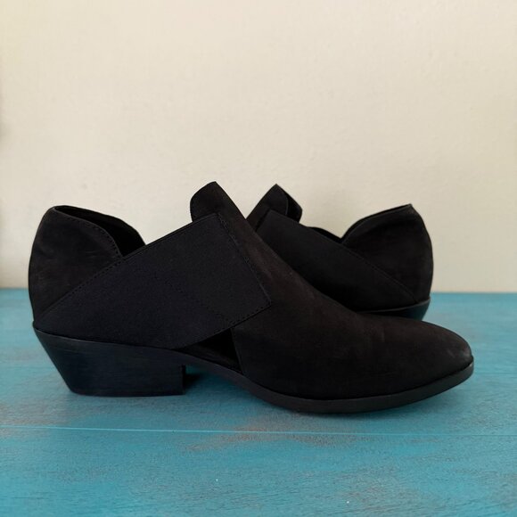 Eileen Fisher Walt Black Leather Cross Strap Ankle Boots Size 8 - Picture 6 of 10